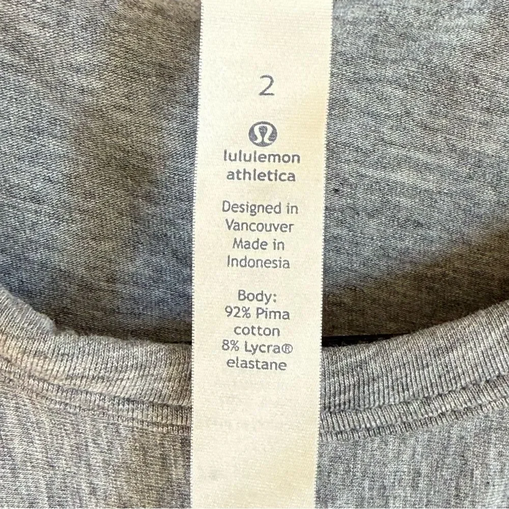 Lululemon Crescent Tank, Heathered Vapor (Gray), Size 2, EUC